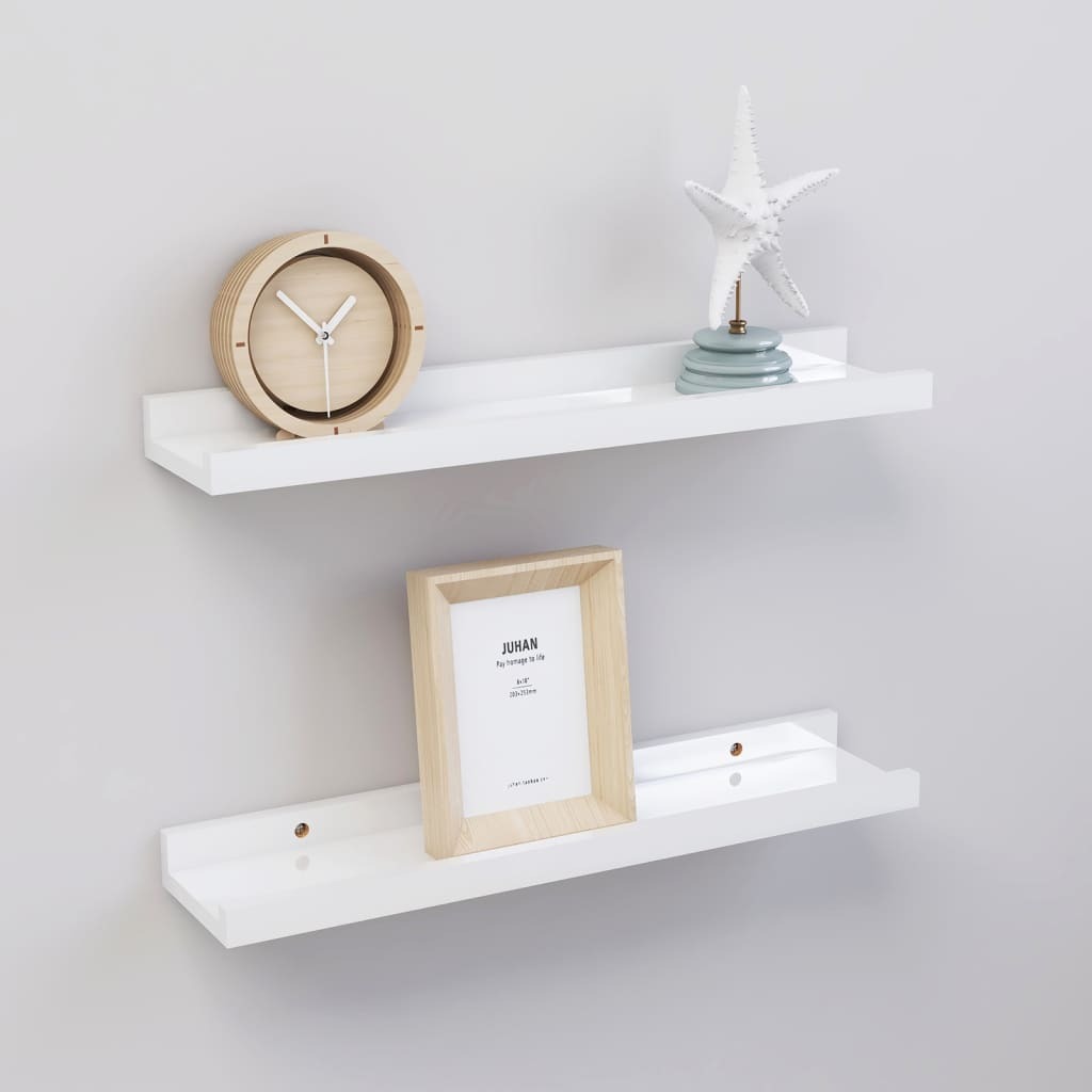 Wall Shelf Set of 2 High gloss white MDF 15.7x3.5x1.2 in