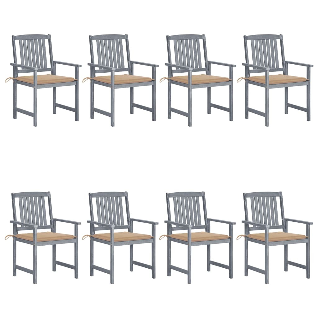 Patio Chair Set of 8 Gray Solid acacia wood Medium Patio Chair
