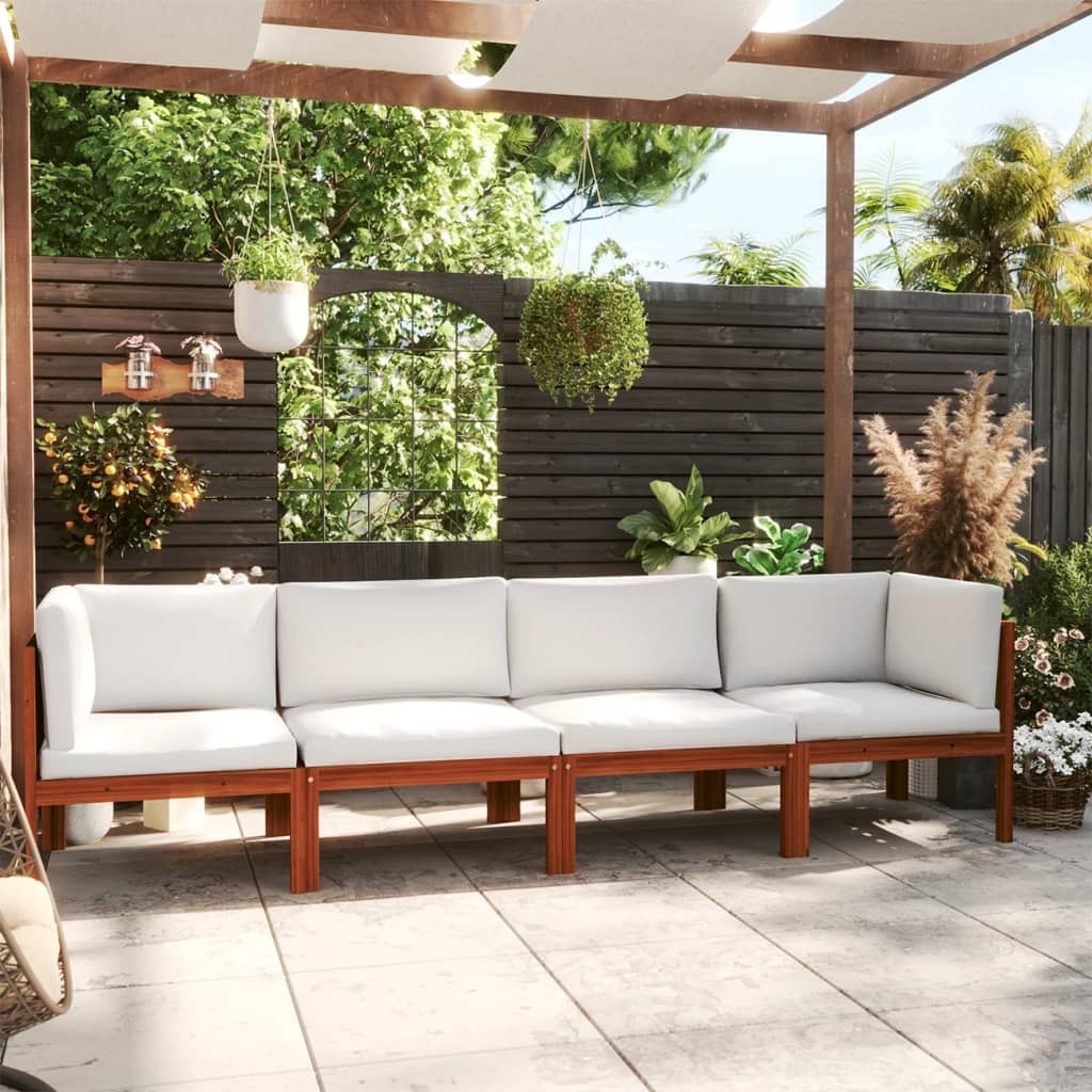 Garden Sofa Cream Solid Acacia wood 4-Seater Garden Sofa