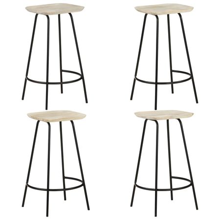 Bar Stool Set of 4 Bleached wood, Black Solid mango wood, Iron