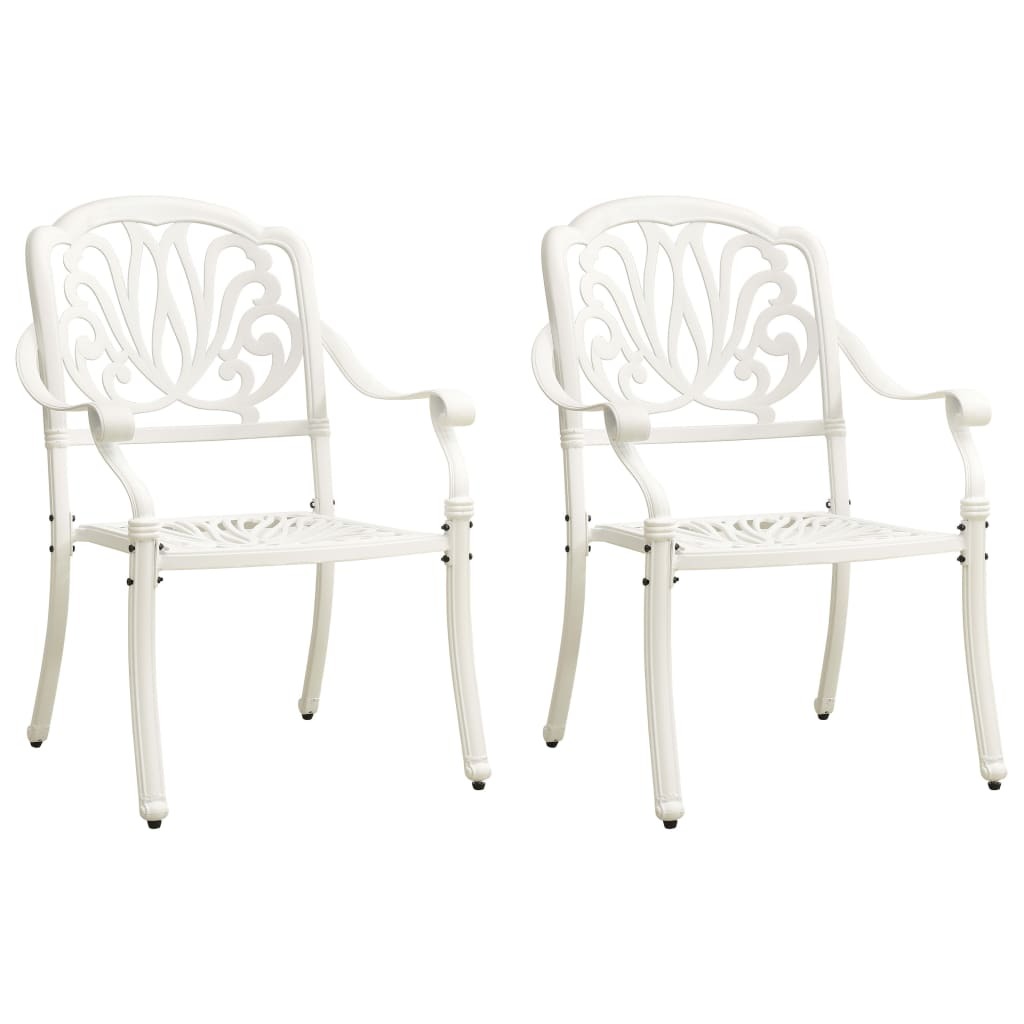 Garden Chair Set of 2 White Cast Aluminum Standard Durable