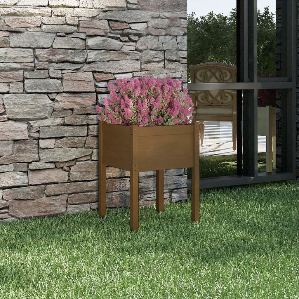 Planter Honey Brown Solid Pinewood 19.7 x 19.7 x 27.6 in Sturdy