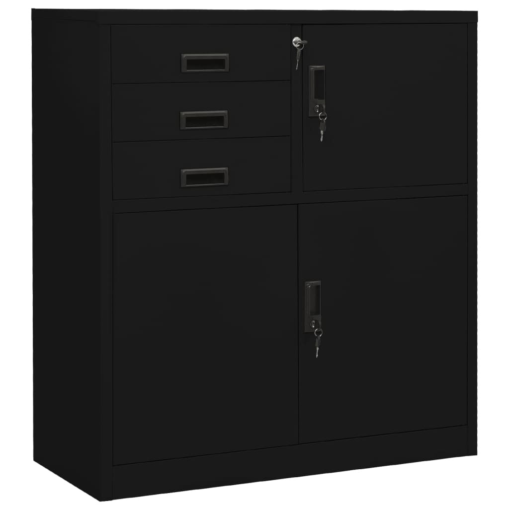 Office Cabinet Black Steel Medium Height-Adjustable Shelves