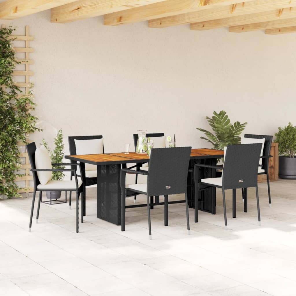 Garden Dining Set Black Poly Rattan Large Removable Covers