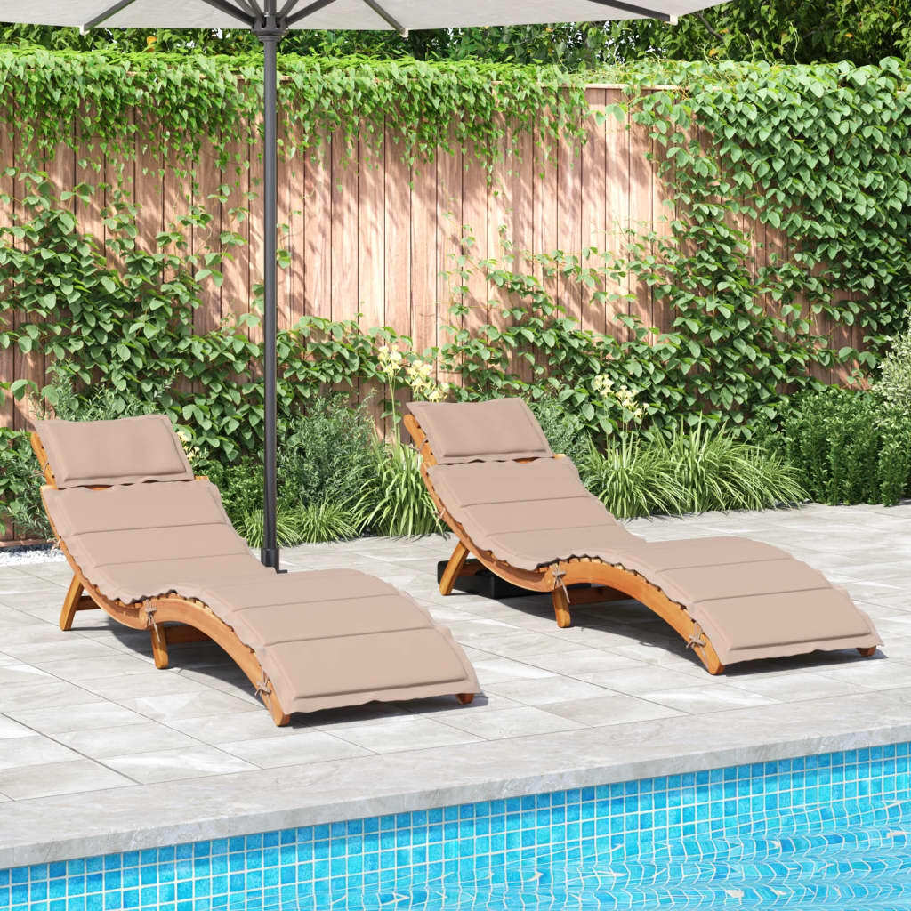 Sunlounger Set of 2 Taupe Solid acacia wood Extra Long Foldable