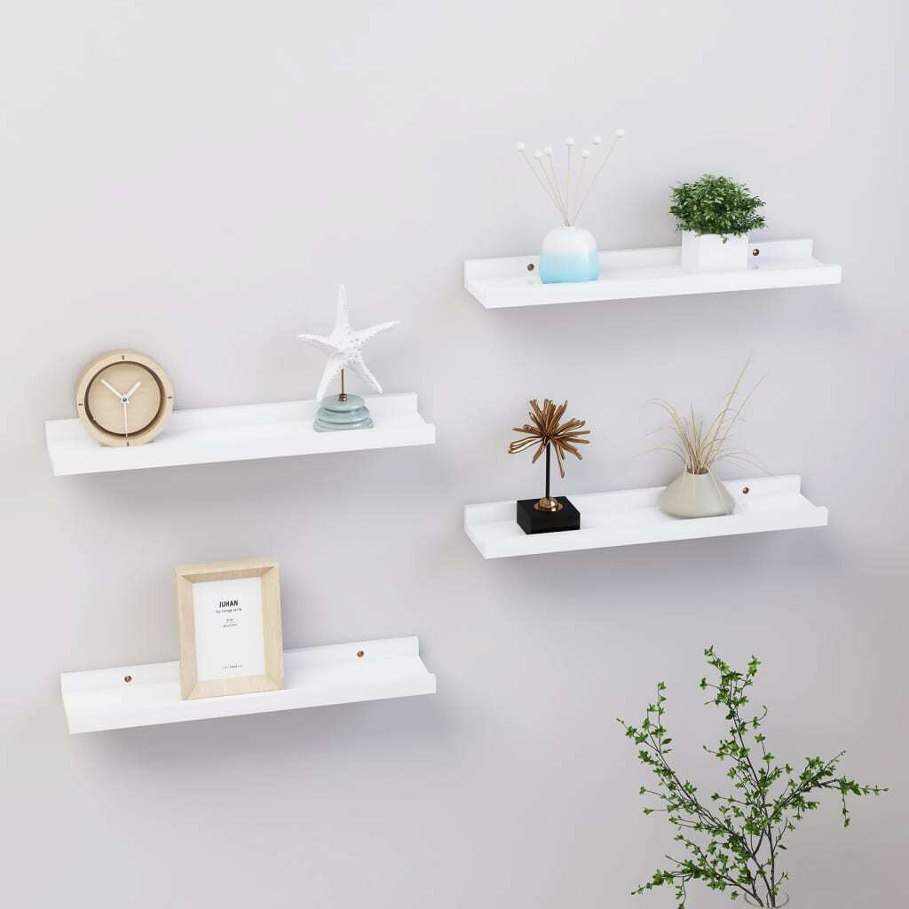 Wall Shelf Set of 4 White MDF Medium Decorative Inlays