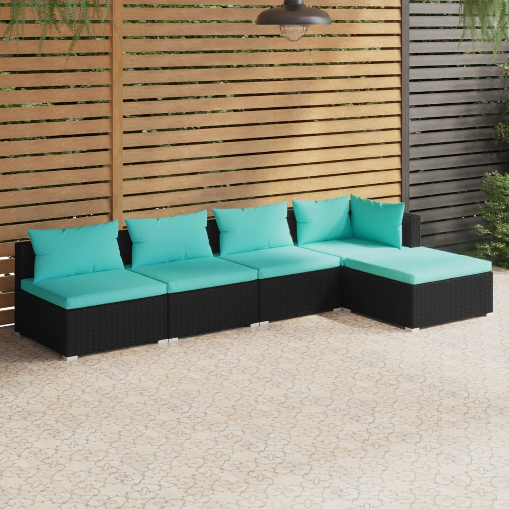 Garden Lounge Set Black, Water blue