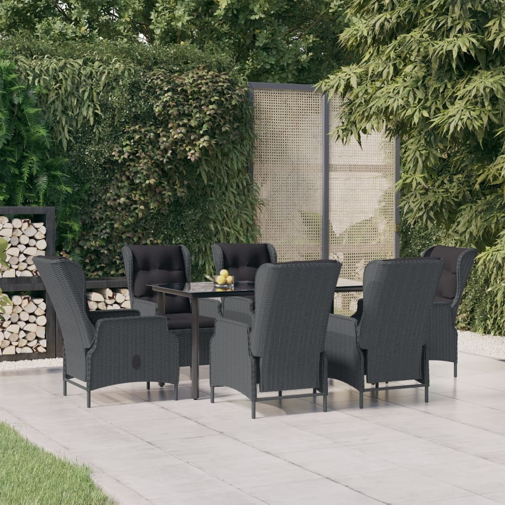 Garden Dining Set Dark Grey Poly Rattan Large Adjustable Armrests