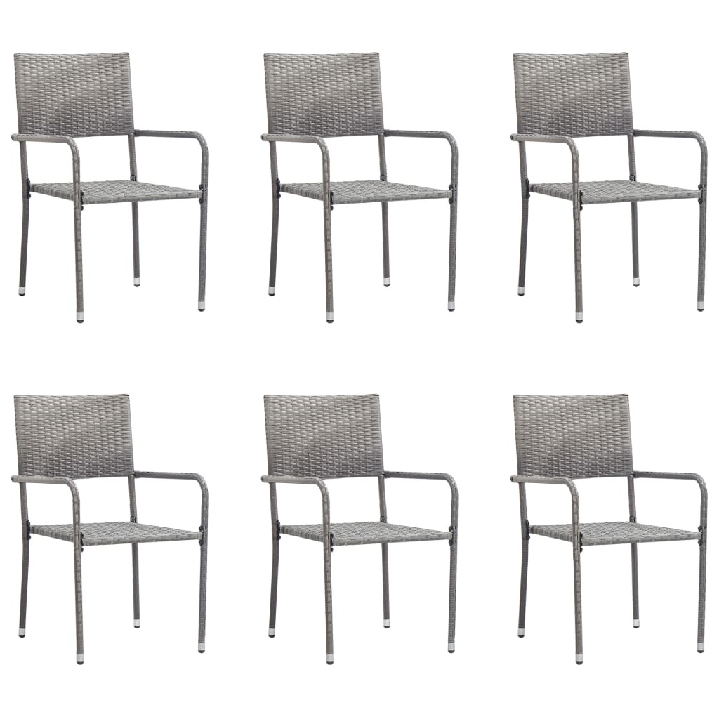 Garden Dining Chair Set of 6 Gray PE rattan, steel Standard
