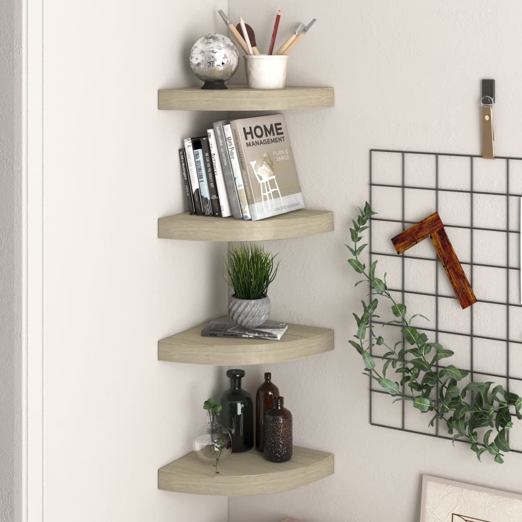 Corner Shelf Set of 4 Oak Honeycomb MDF 9.8 in Corner Shelf