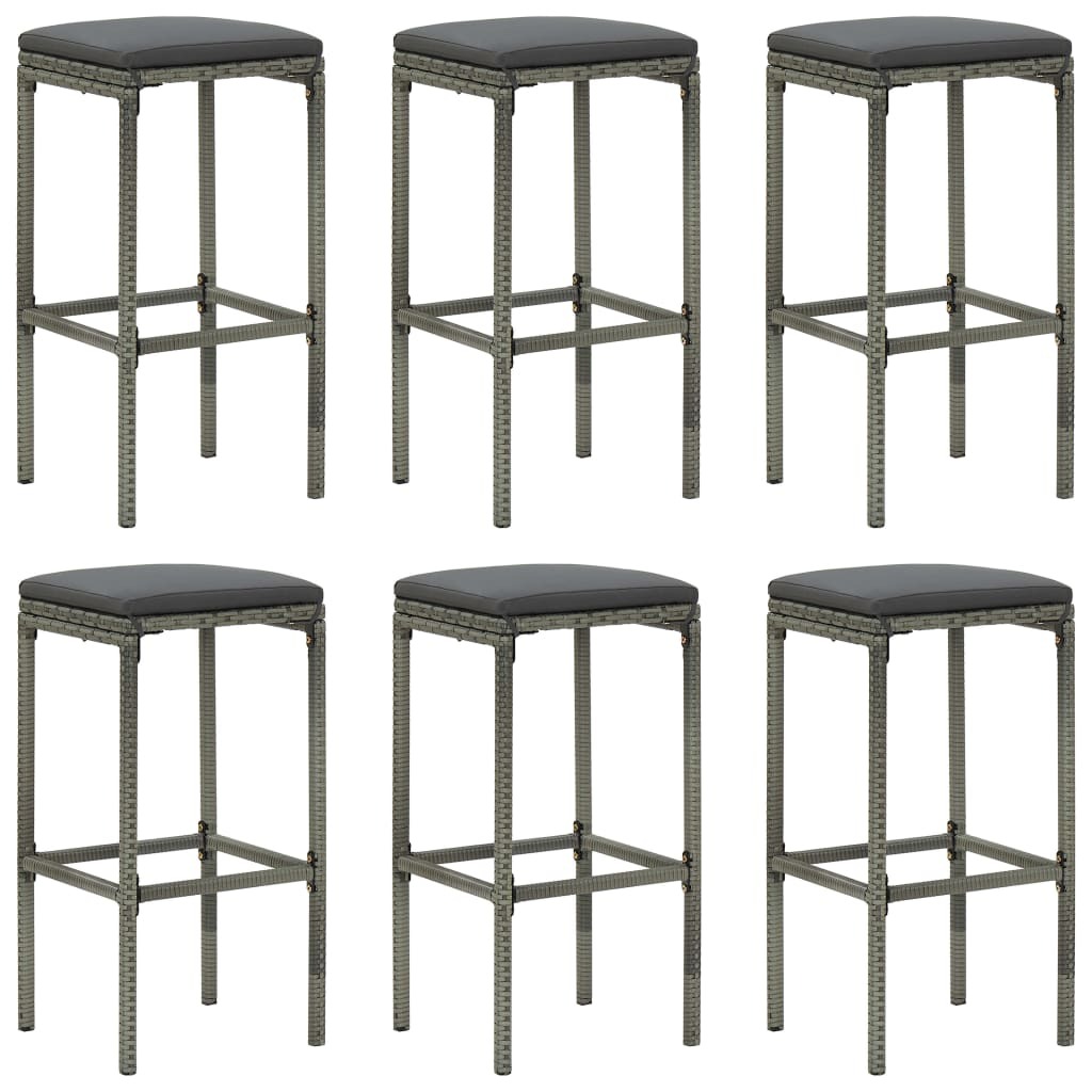 Bar Stool Set of 6 Grey PE rattan, steel, polyester Medium