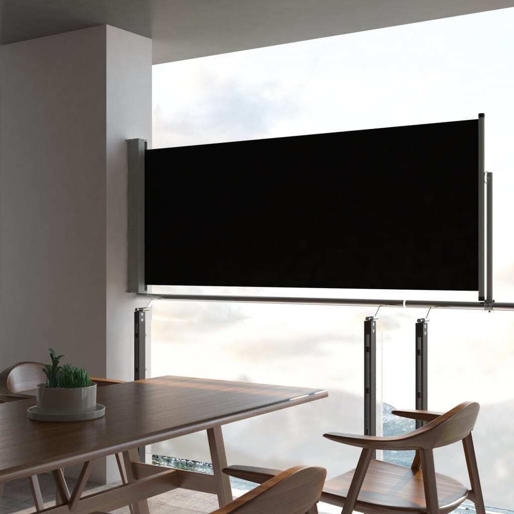 Side Awning Black Screen + Grey Stand Polyester, Powder-Coated Iron
