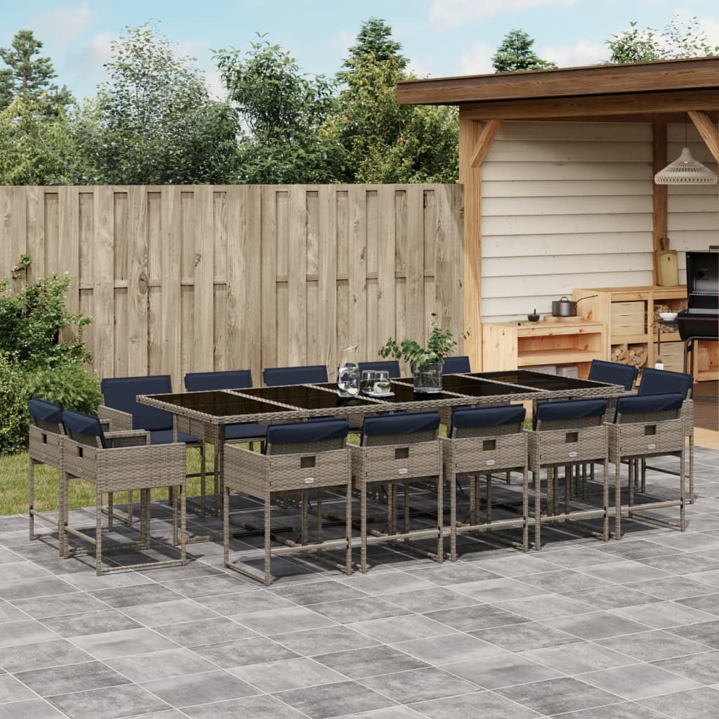 Patio Dining Set Set of 14 Gray PE Rattan Large