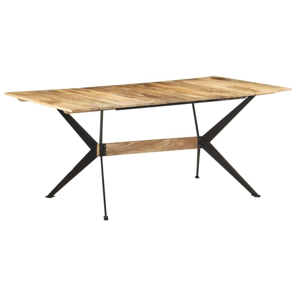 Dining Table Natural Wood Solid Mango Wood, Powder-Coated Steel