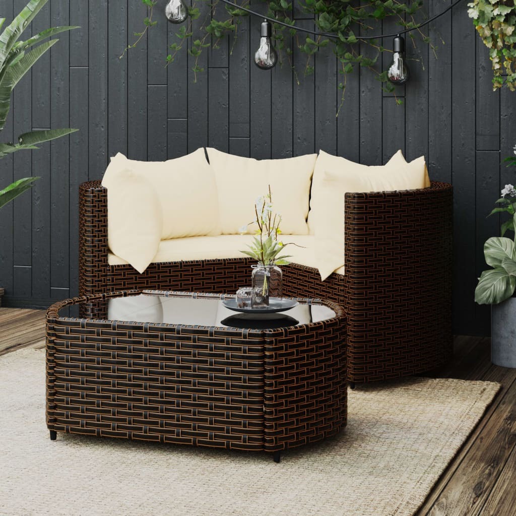 Patio Lounge Set Set of 4 Brown PE Rattan 4 Piece Set