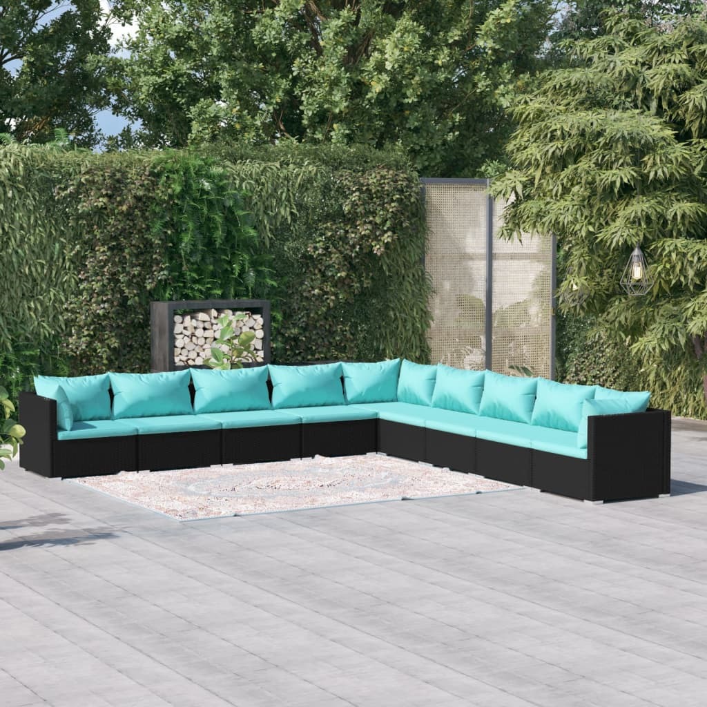 Garden Lounge Set Black, Water blue