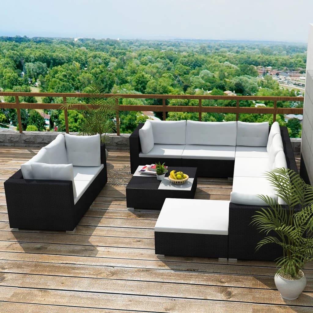 Patio Furniture Set Set of 10 Black and cream white