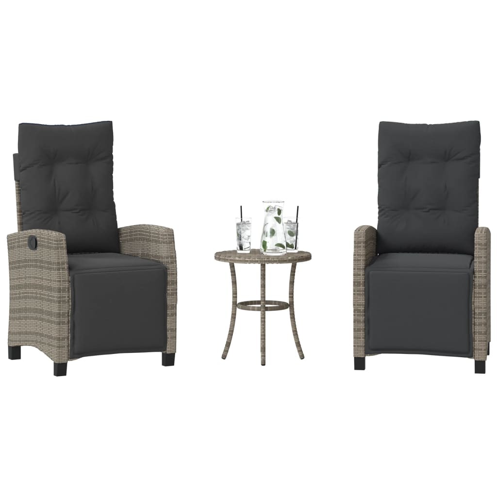 Bistro Set Grey PE rattan, Powder-Coated Steel, Fabric 3 Piece