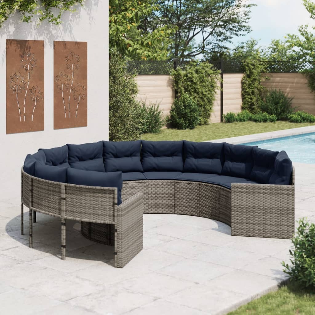 Patio Sofa Grey Poly Rattan Large Durable Outdoor Sofa Round