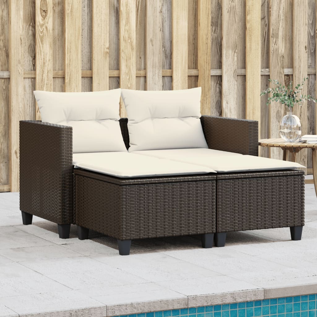 Garden Sofa Brown PE Rattan 2-Seater Removable Covers