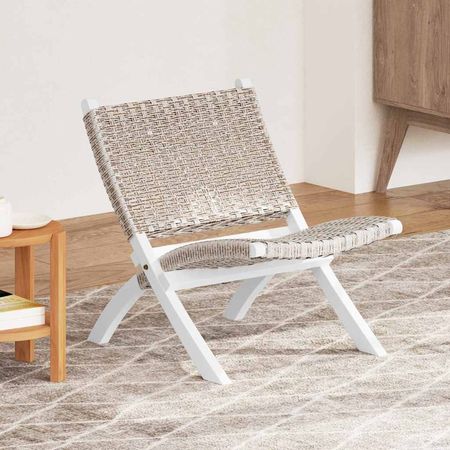 Relaxing Chair White, Natural Kubu Rattan, Solid Mahogany Wood