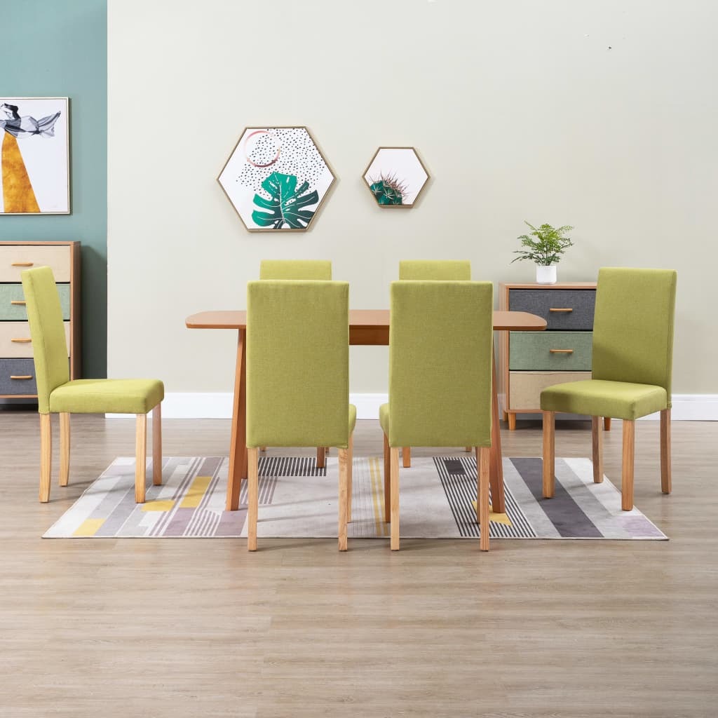 Dining Chair Set of 6 Green Fabric and Rubberwood Standard
