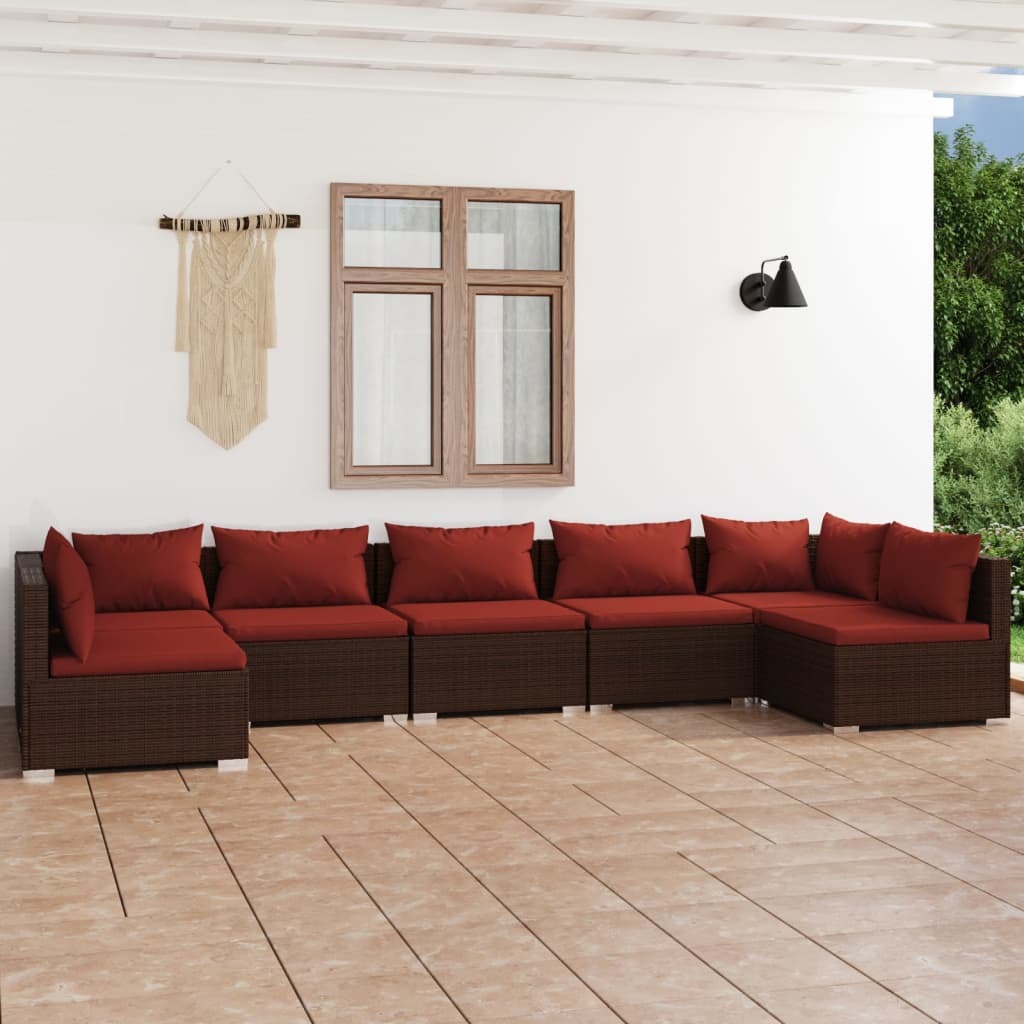 Garden Lounge Set Brown PE rattan, powder-coated steel, plastic