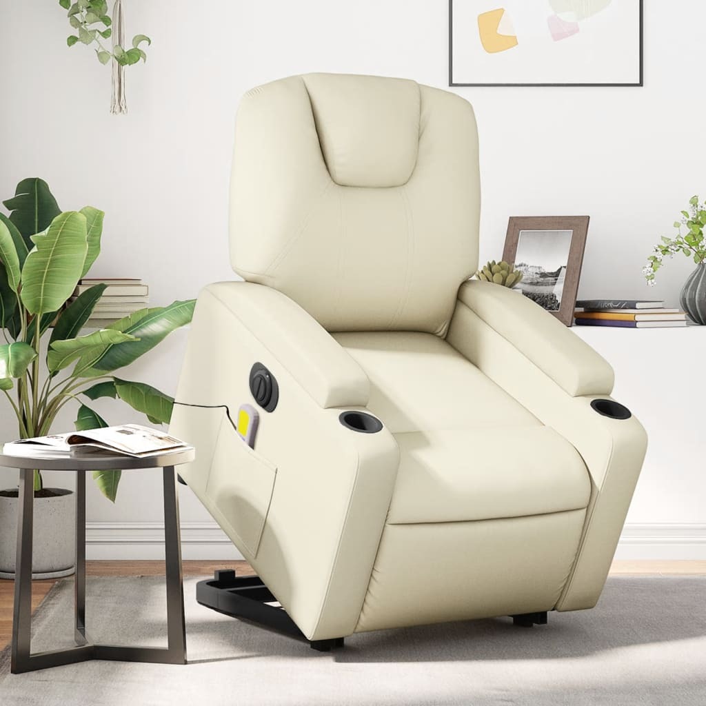 Electric Stand Up Massage Recliner Chair Cream