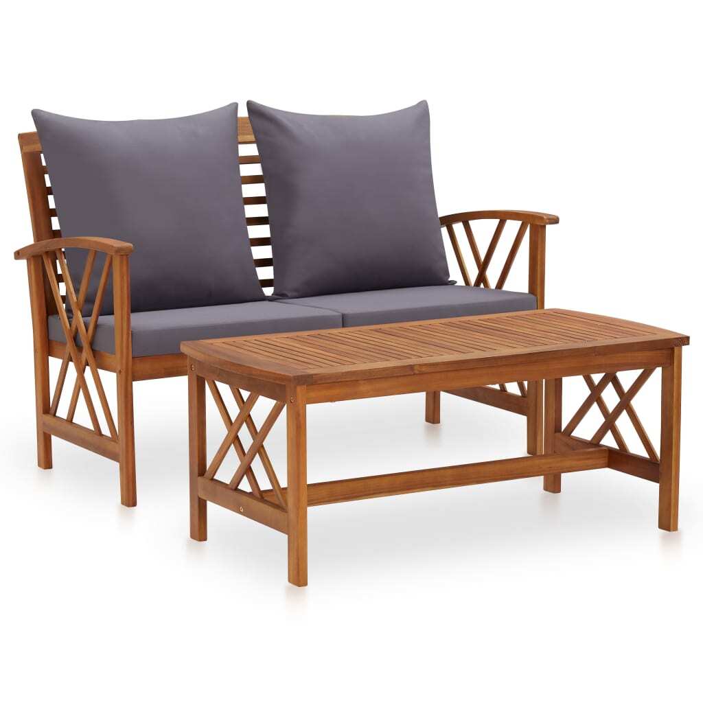 Garden Lounge Set Acacia Wood, Dark Grey Solid Acacia Wood, Polyester
