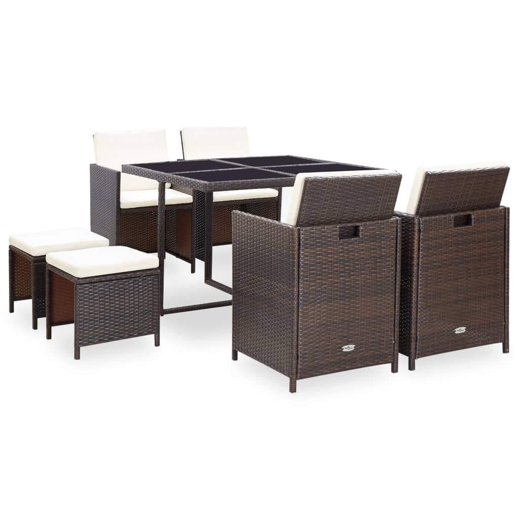 Outdoor Dining Set Brown Steel 9 Piece Set Removable Covers