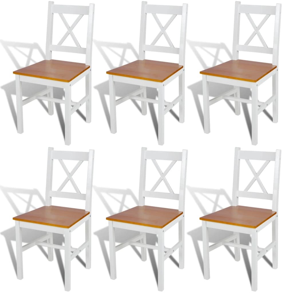 Dining Chair Set of 6 White and natural wood Pine wood Standard