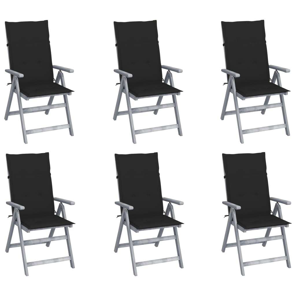 Garden Chair Set of 6 Grey Solid acacia wood Medium Foldable