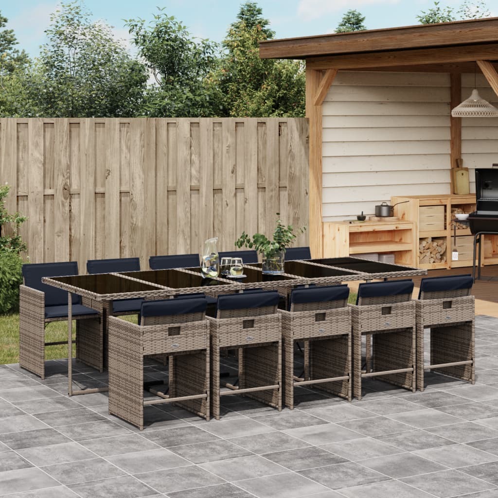 Patio Dining Set Set of 10 Gray PE rattan Large Collapsible