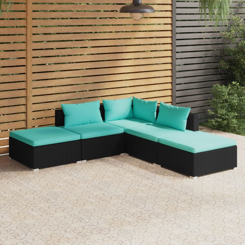 Garden Lounge Set Black Poly Rattan, Powder-Coated Steel, Plastic