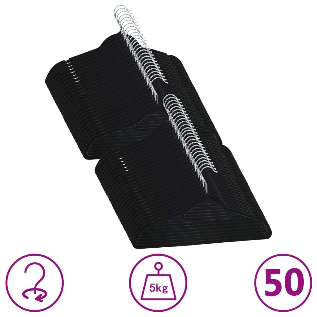 Hanger Set of 50 Black ABC plastic, zinc alloy, velvet Standard
