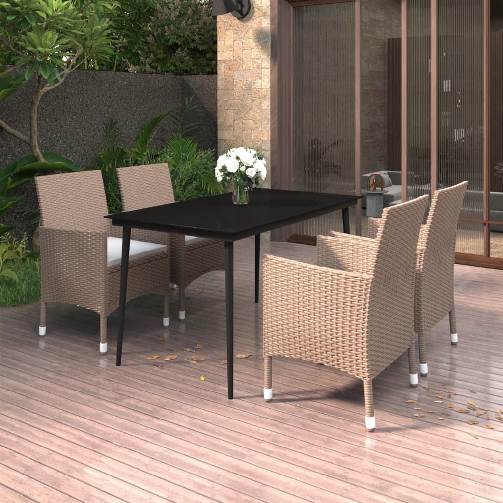 Garden Dining Set Beige PE Rattan 5-Piece Set Durable