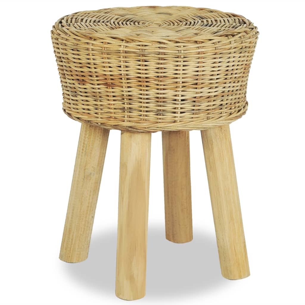 Stool Natural Natural Rattan, Solid Teak Standard Durable