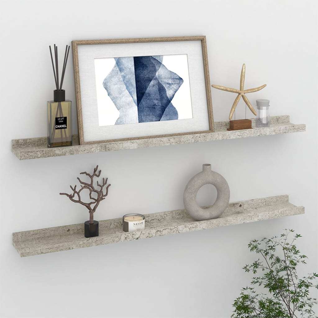 Wall Shelf Set of 2 Concrete Gray MDF 31.5 x 3.5 x 1.2 in