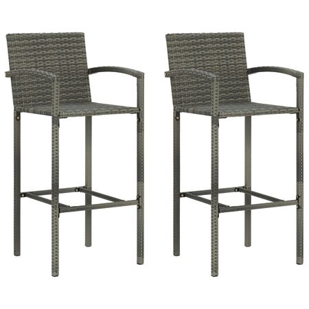 Bar Stool Set of 2 Grey PE rattan, powder-coated steel