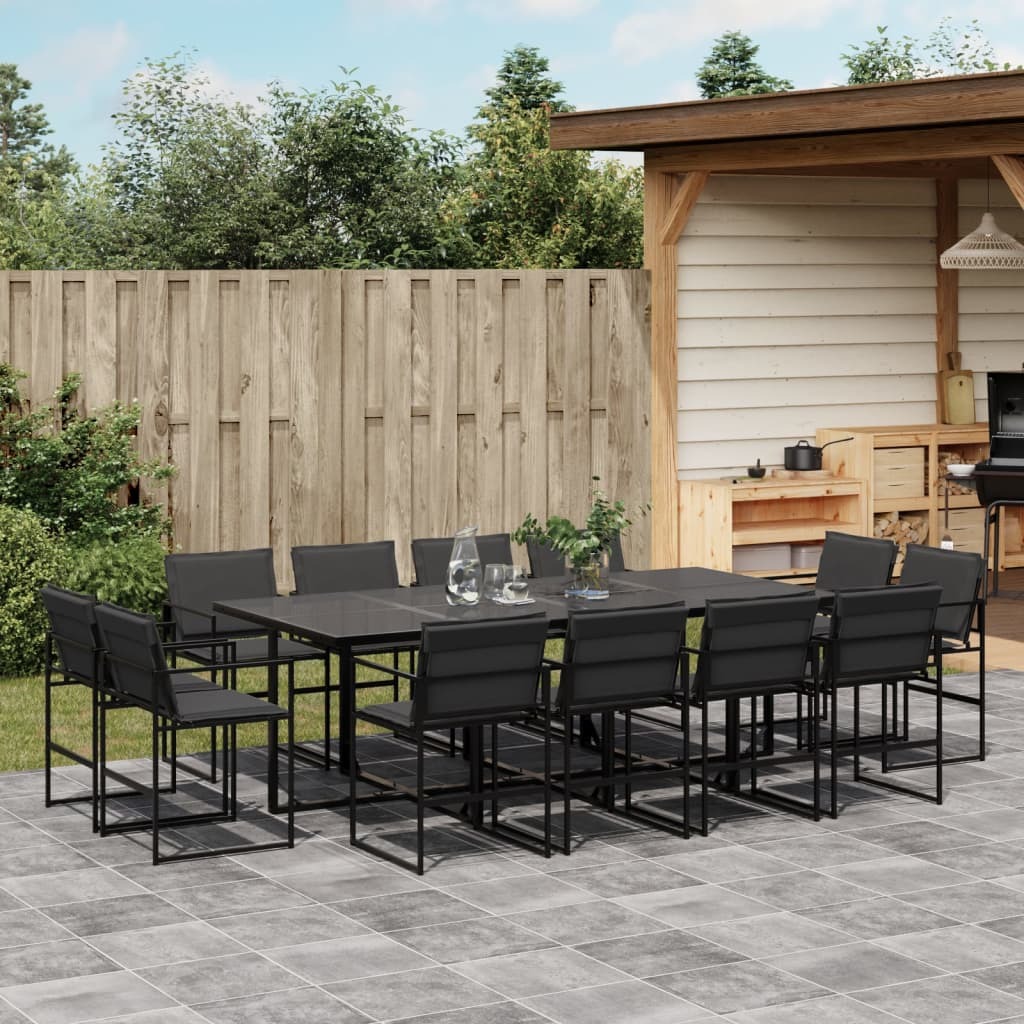 Garden Dining Set Black Tempered Glass Large Foldable