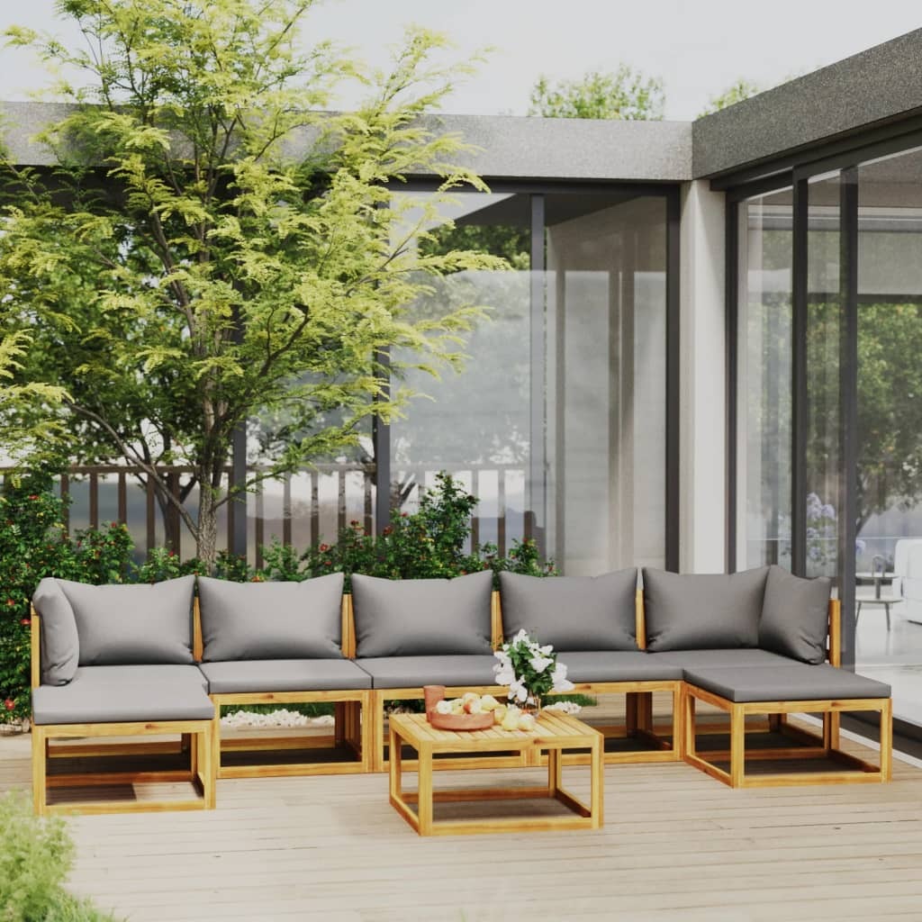 Garden Lounge Set Dark grey cushions, natural wood