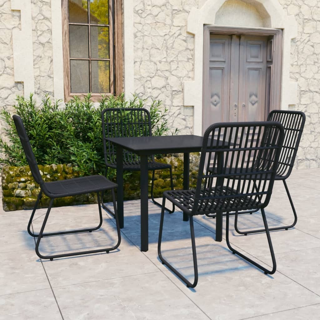 Dining Set Black Poly rattan, powder-coated steel, glass Regular