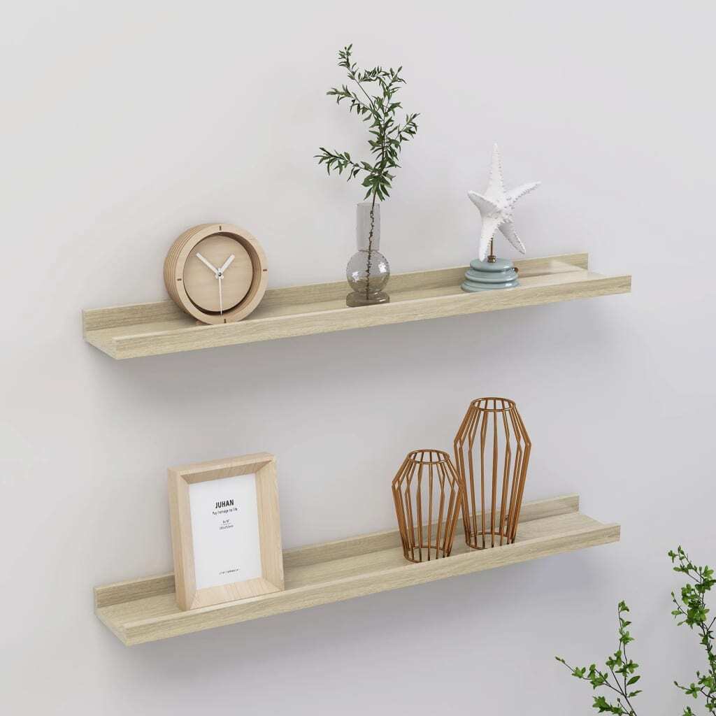 Wall Shelf Set of 2 Sonoma Oak MDF Wall Mounting Wall Shelf