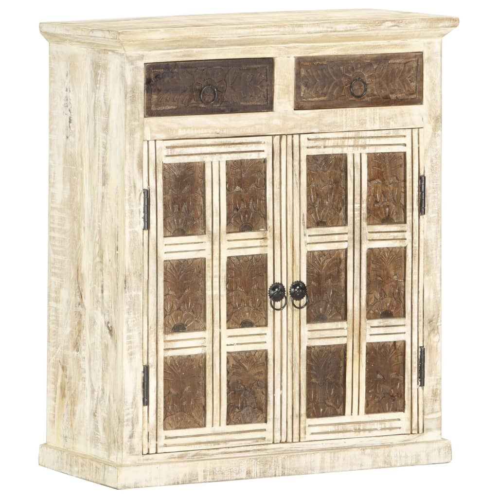 Sideboard White with carved brown patterns Solid mango wood