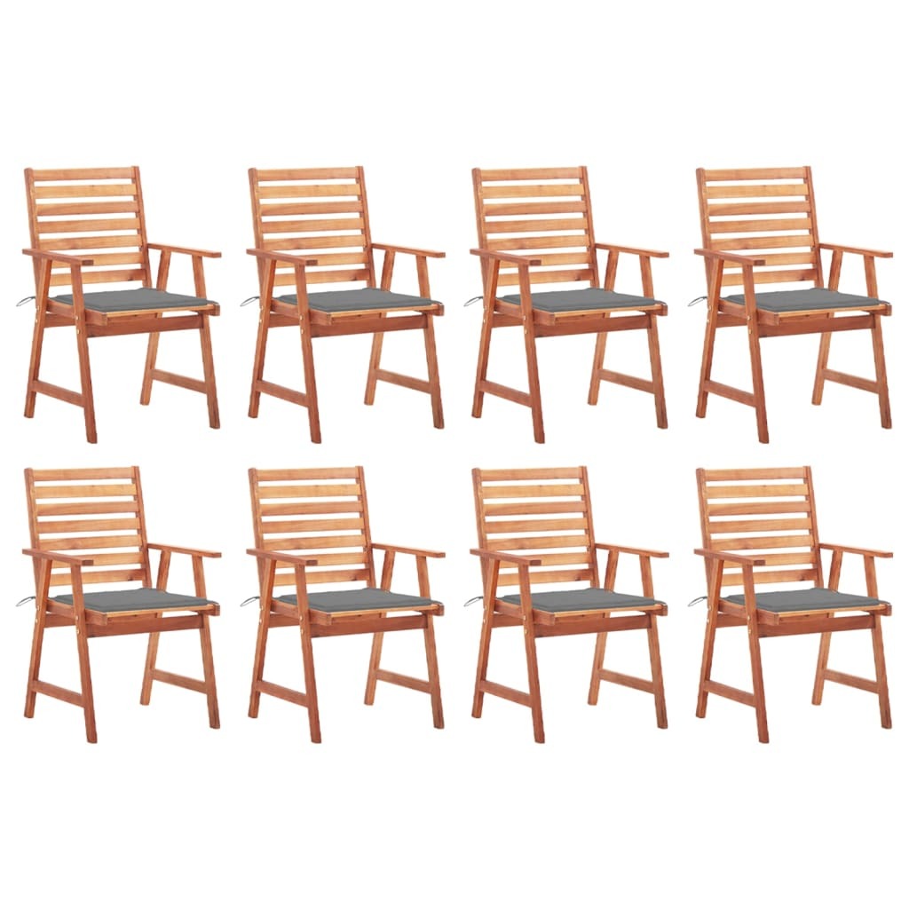 Outdoor Chair Set of 8 Natural Solid Acacia wood Standard