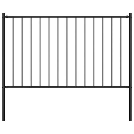 Fence Panel with Posts Powder-coated Steel 5.9 ft x 3.3 ft Black