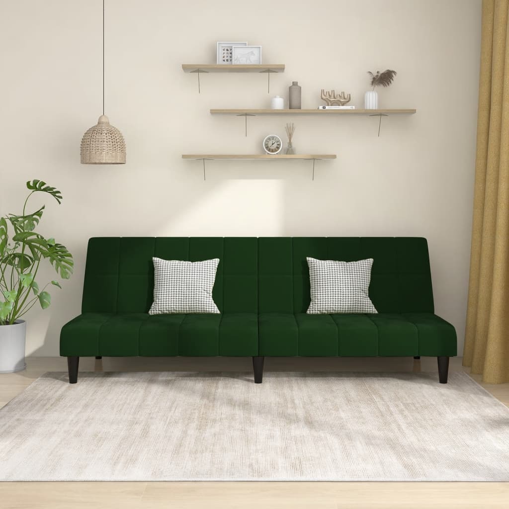 Sofa Bed Dark Green Velvet (100% polyester), wood, plastic