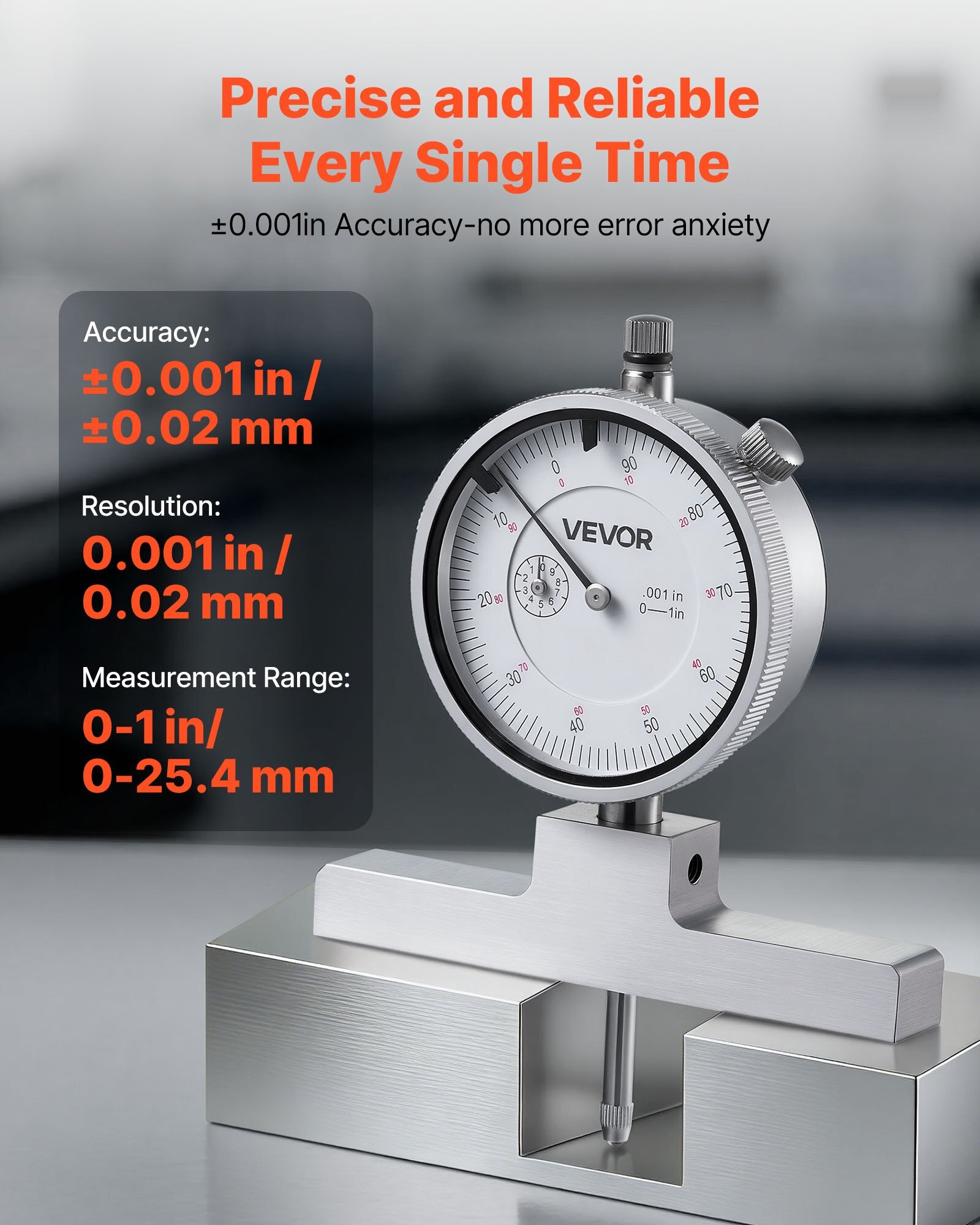 Depth Gauge, Depth Micrometer 0-22 inch Measuring Range, 0.001" Resolution, with 4 Anvils & 6 Standard Rods, Precision Easy to Read Mechanical Tool for Measuring Groove, Step, Hole