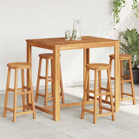 Bar Stool Set of 4 Acacia Wood Color Solid Acacia Wood Standard