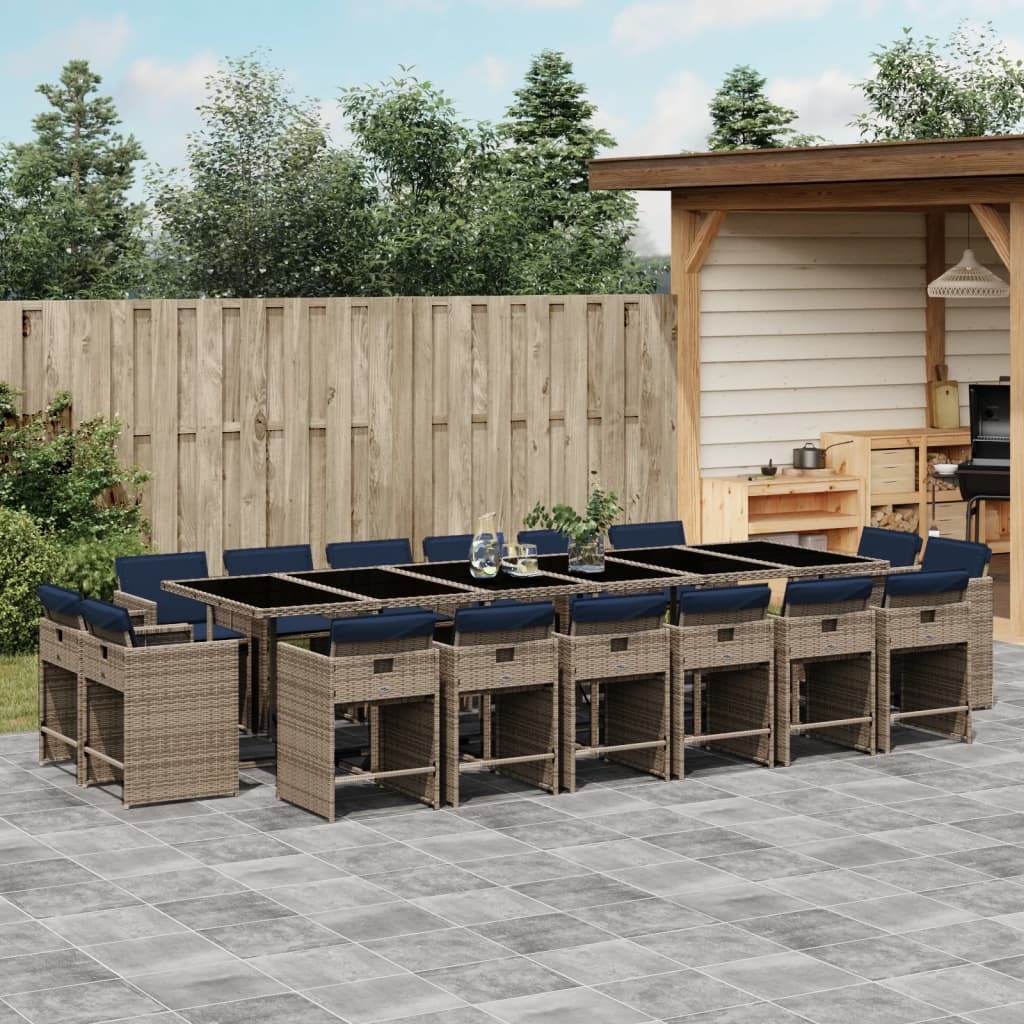 Patio Dining Set Set of 16 Gray PE Rattan Large Foldable